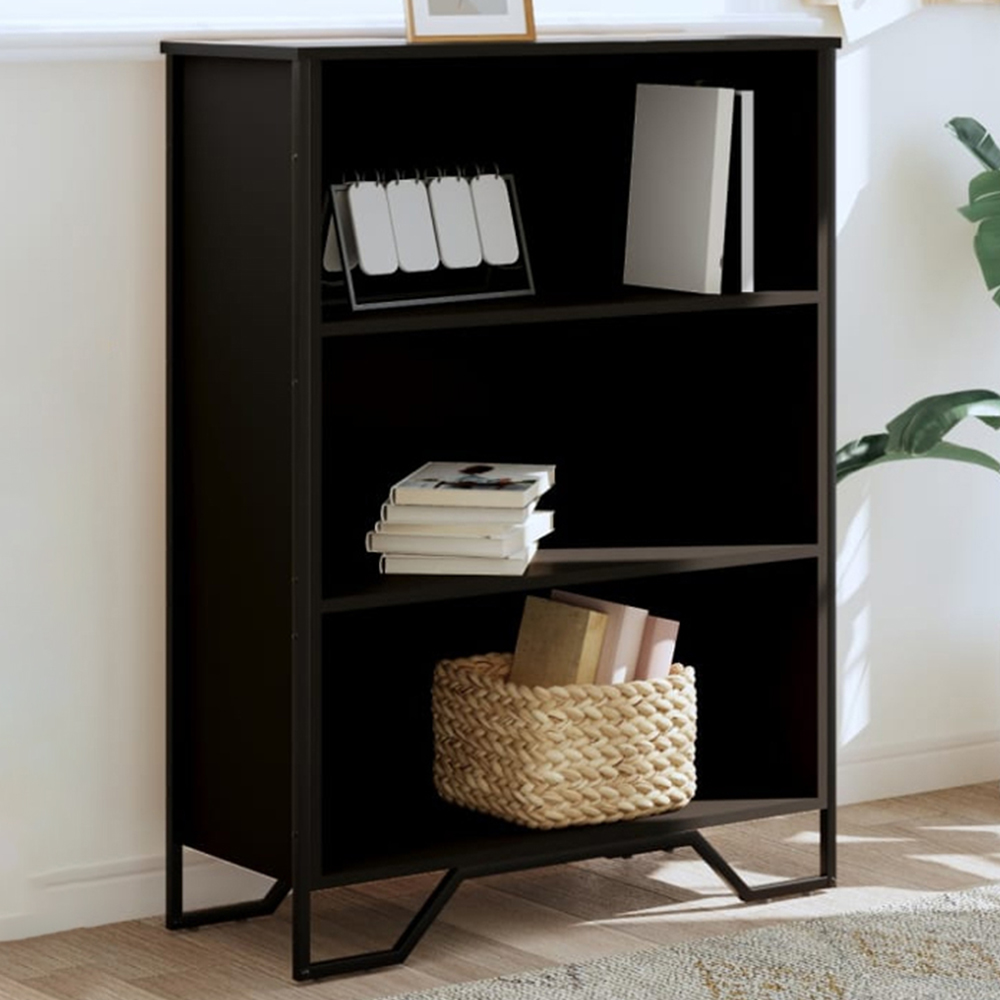 vidaXL 3 Shelf Black Bookcase Image 1