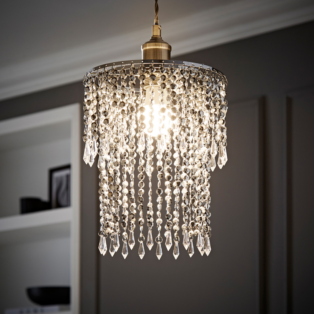 ValueLights Chrome Beaded Droplet Crystal Style Acrylic Ceiling Pendant Shade Image 6