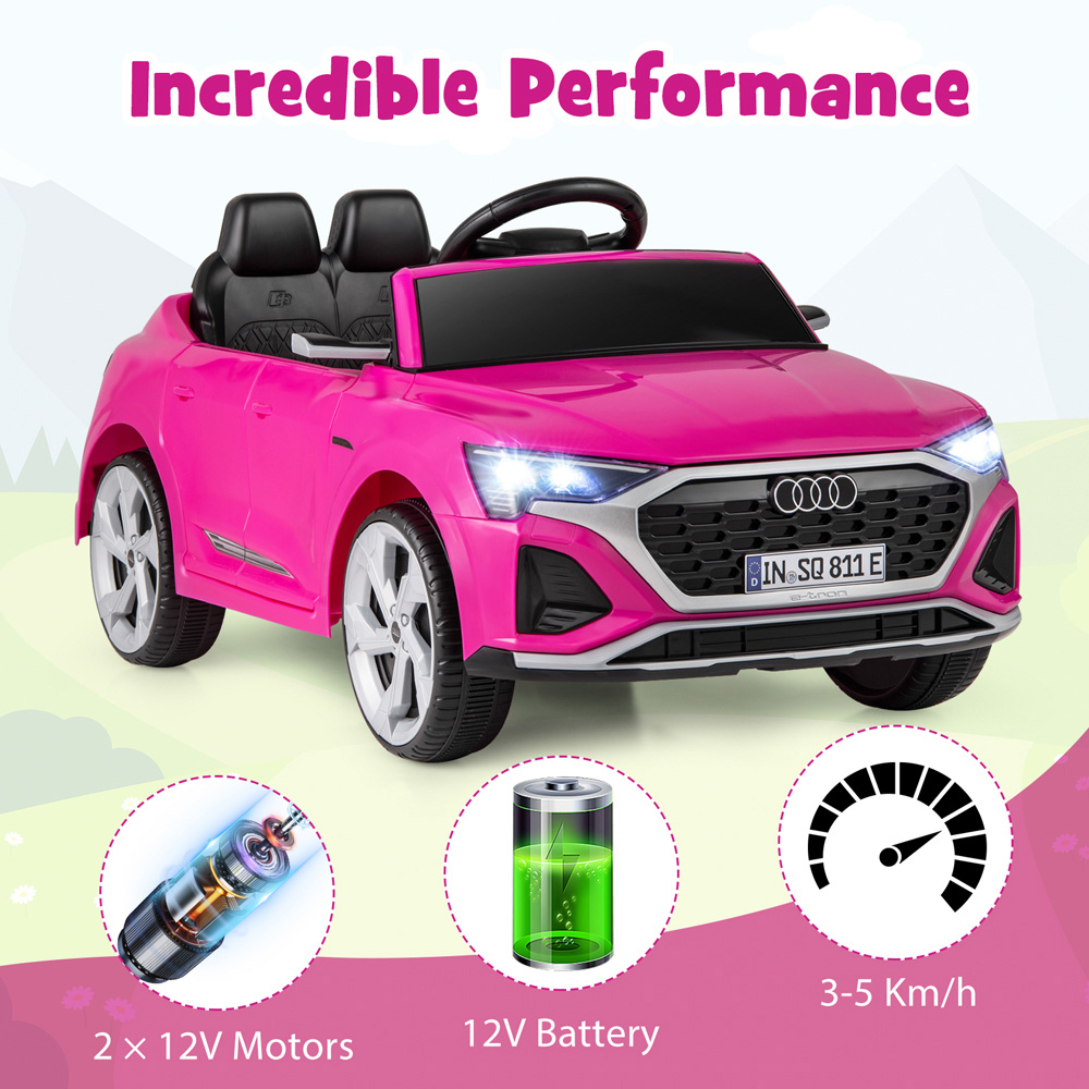 Costway Kids Pink Licensed Audi SQ8 Ride On Car with Remote Control and 4 Wheels Suspension 12V Image 7