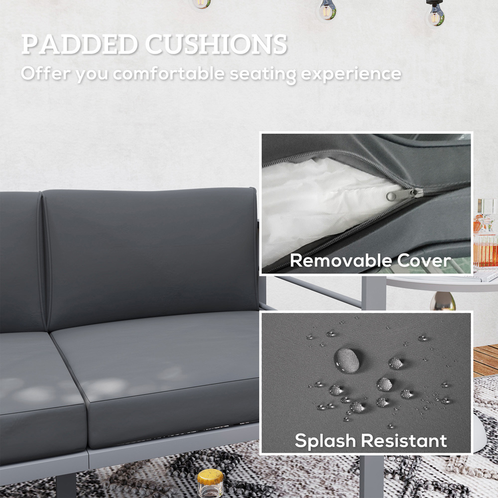 Outsunny 2 Seater Charcoal Grey Garden Loveseat with Removable Cushions Image 7