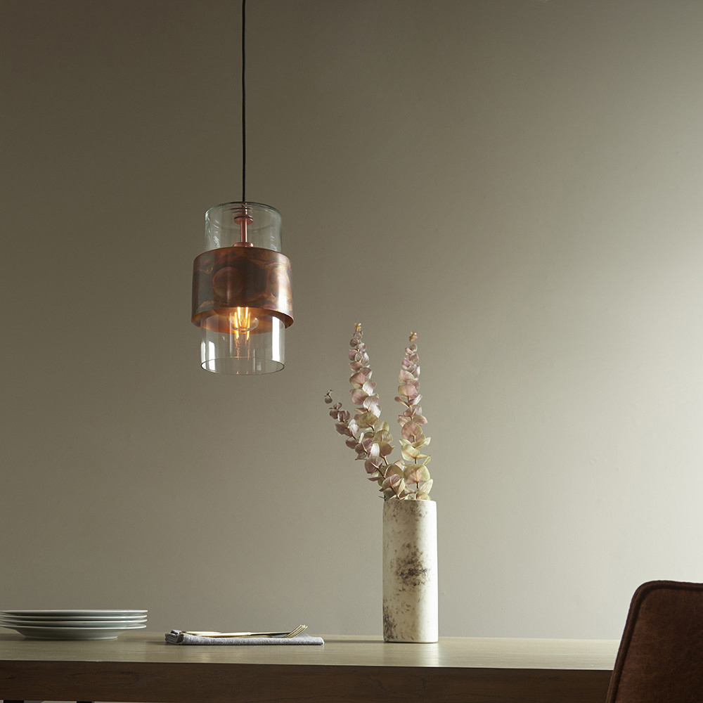 Merano Palermo Copper Patina and Clear Glass Pendant Ceiling Light Image 6