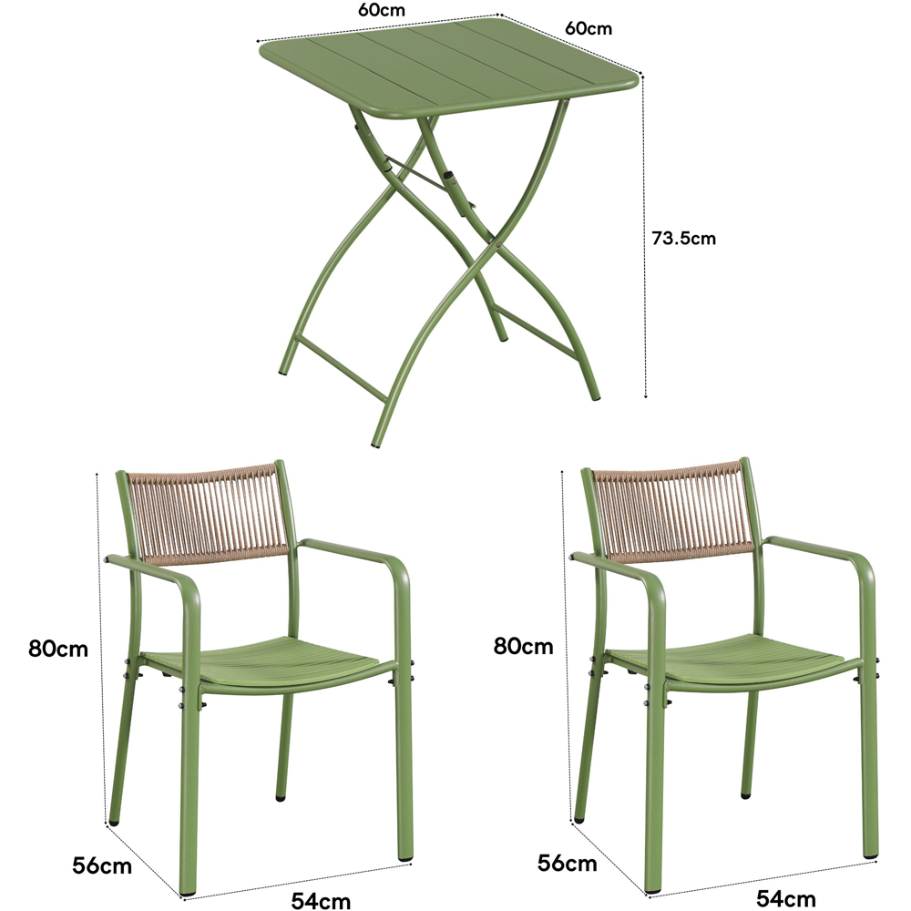 Core Products 2 Seater Moss Green Rope Back Effect Square Metal Foldable Table Garden Bistro Set Image 8