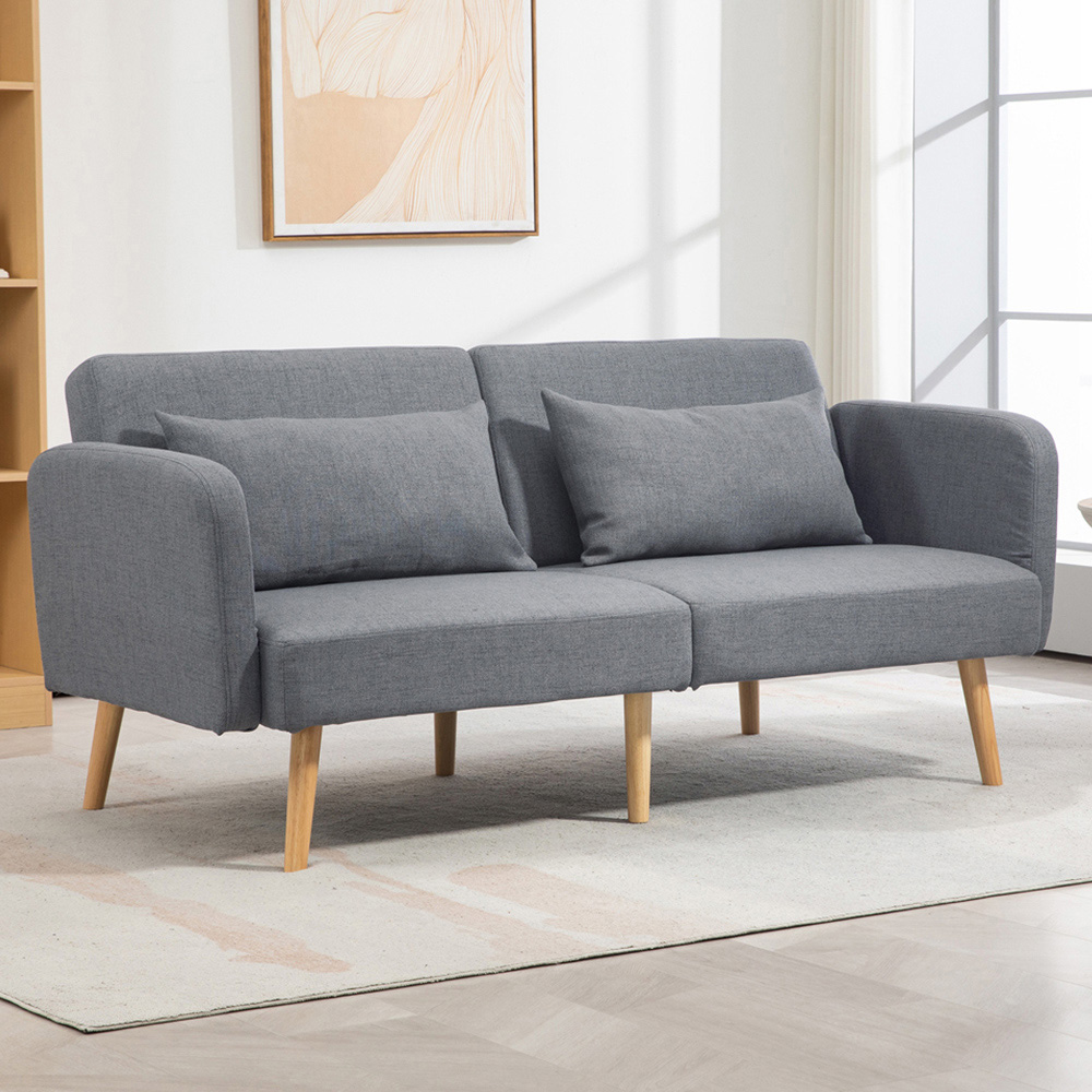 Portland 2 Seater Grey Convertible Sofa Bed with Cushions Image 1