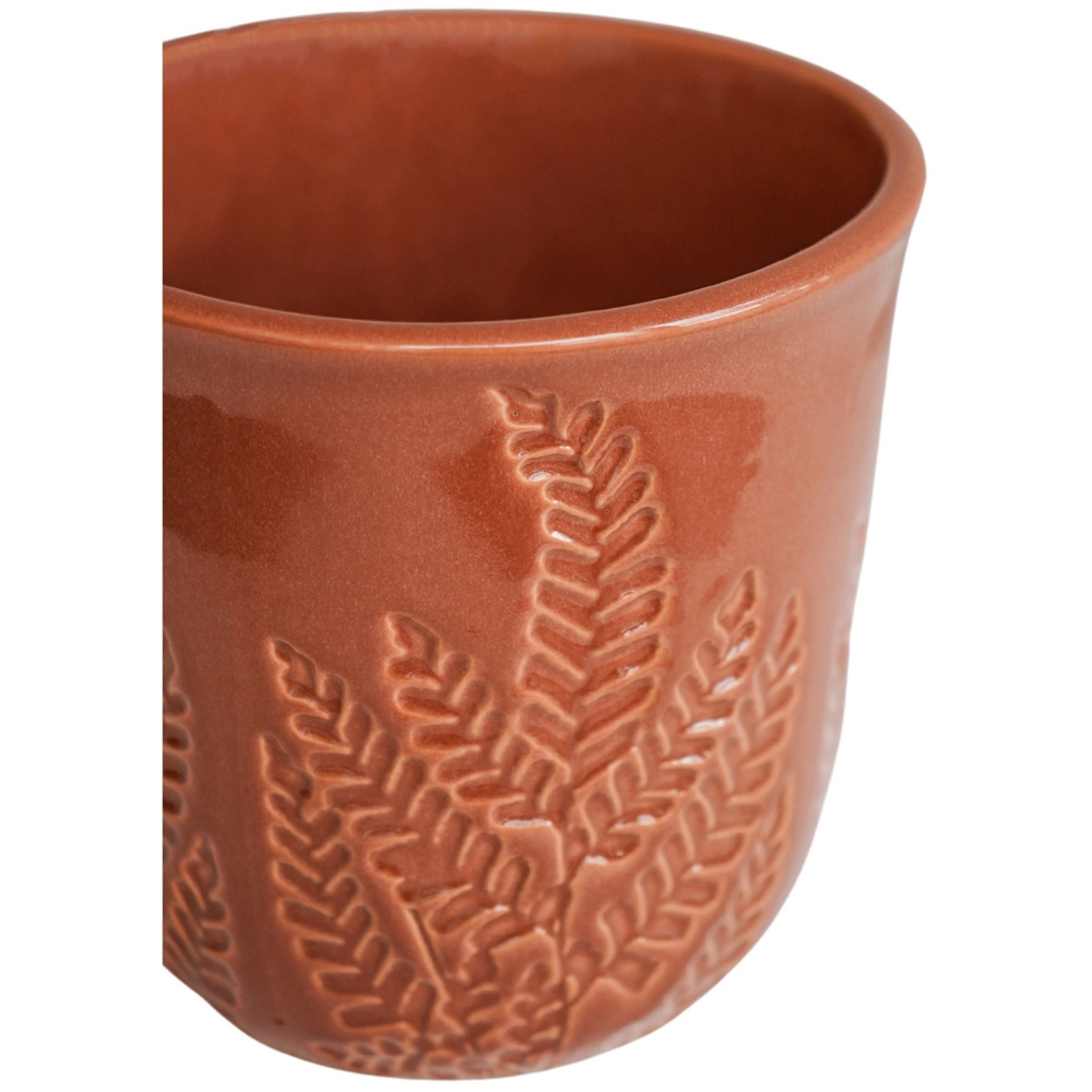 Ivyline Kew Rust Stoneware Fern Embossed Indoor Planter 18cm Image 3