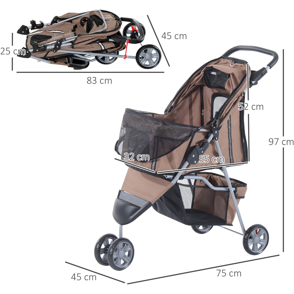 PawHut 3 Wheel Pet Stroller Brown Image 8