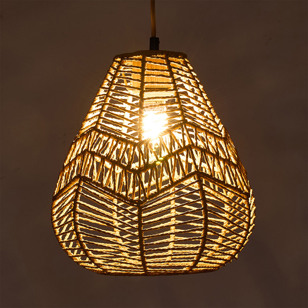 Living and Home Light Brown Vintage Rattan E27 Pendant Light Image 6