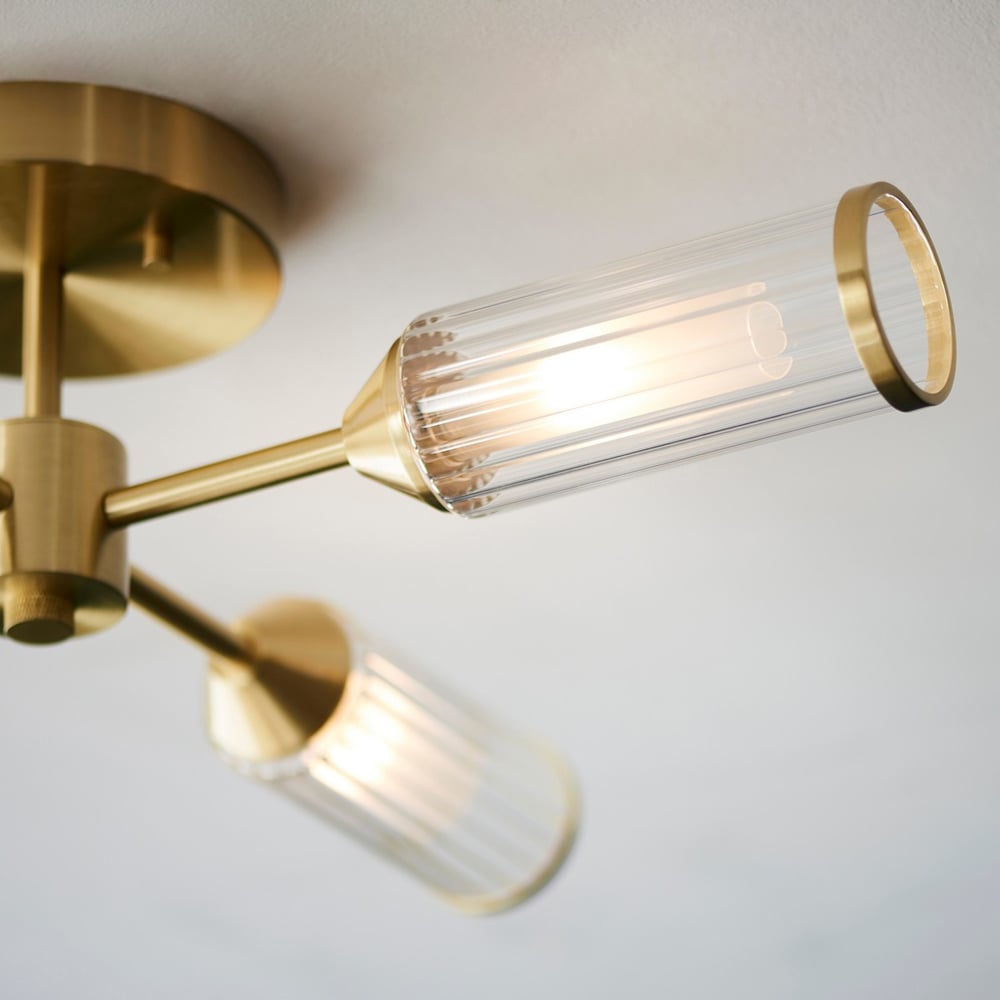 Merano Trieste Clear and Frosted Glass Satin Brass Plate Multi Arm Semi Flush Ceiling Lamp Image 5