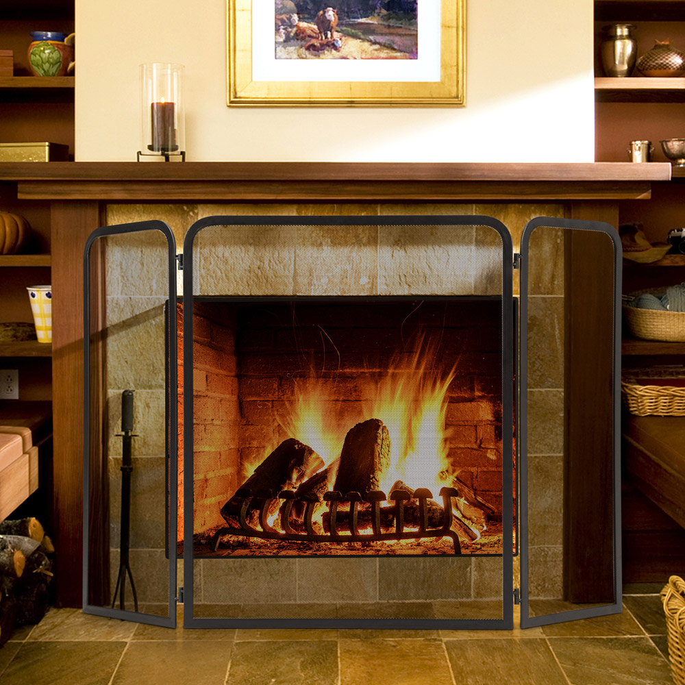 Costway 3 Panel Metal Fireplace Screen Image 2