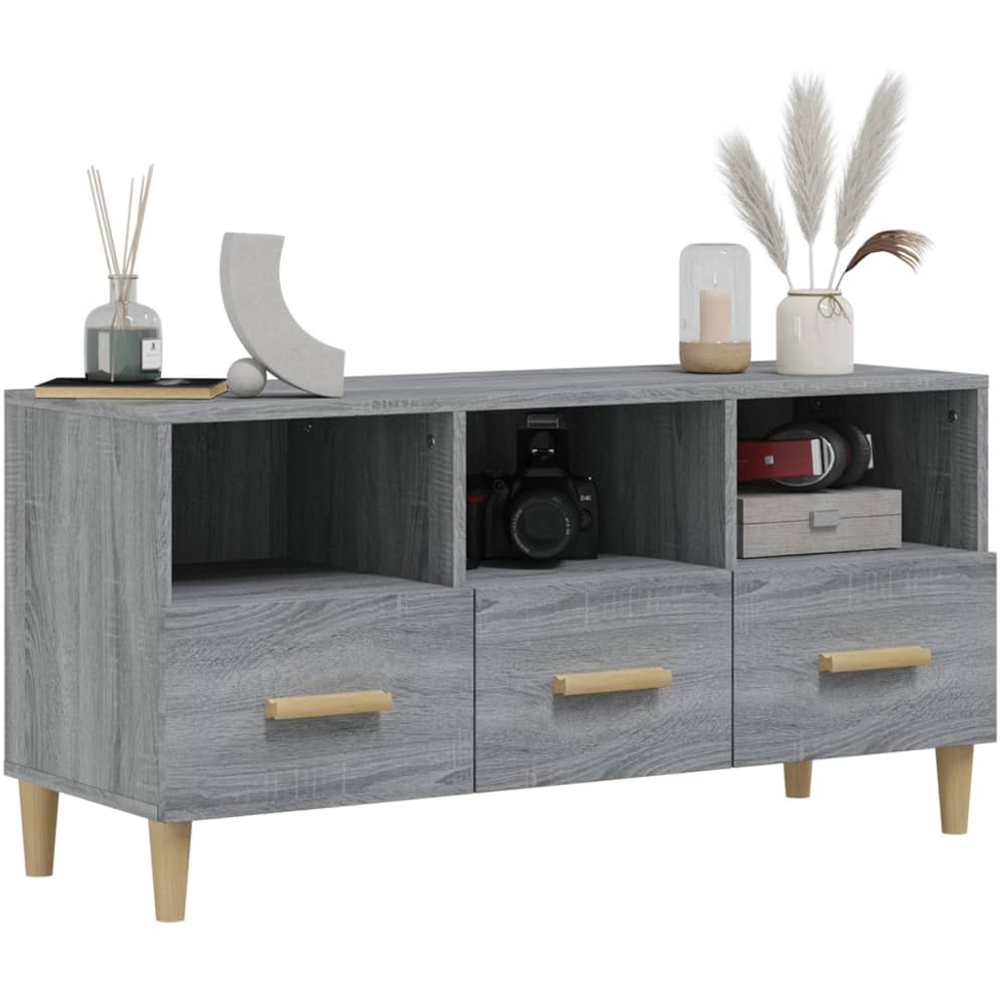 vidaXL 3 Drawer 3 Shelf Grey Sonoma TV Cabinet Image 3