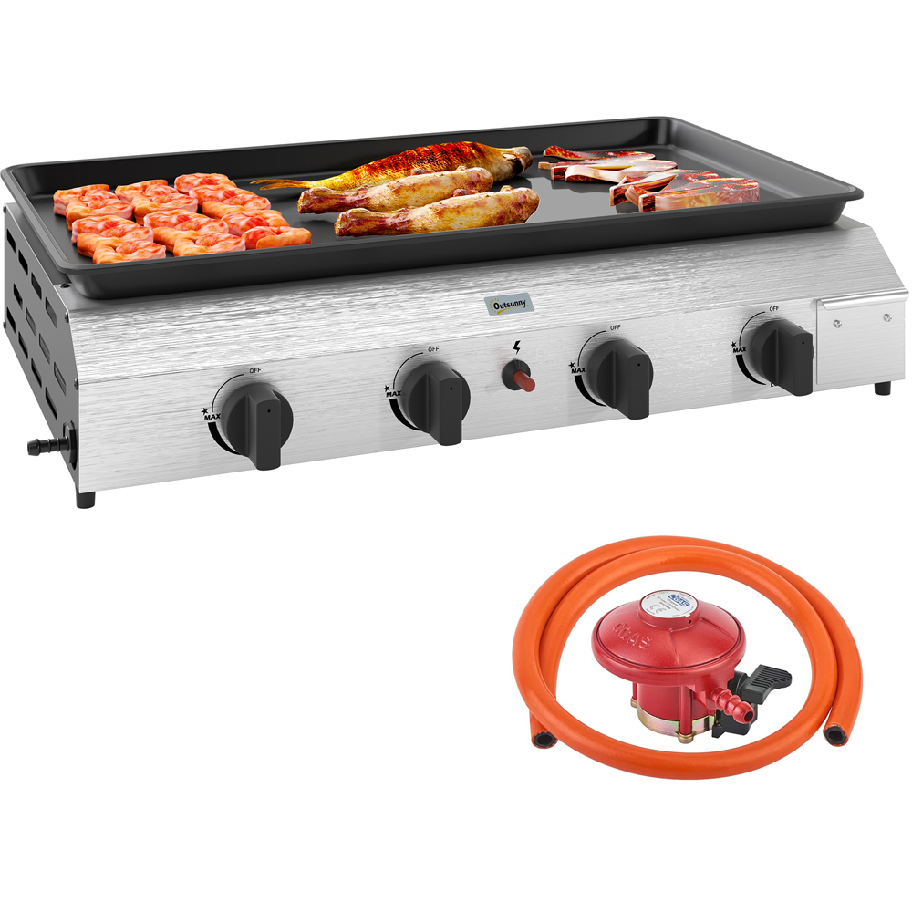 Outsunny Silver Gas Plancha Grill with 4 Stainless Steel Burner Image 3