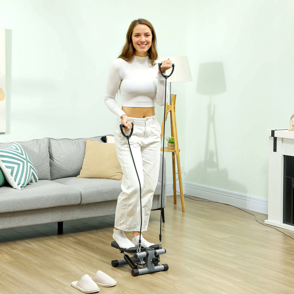 SPORTNOW Compact Mini Stepper with Resistance Bands and LCD Display Image 2