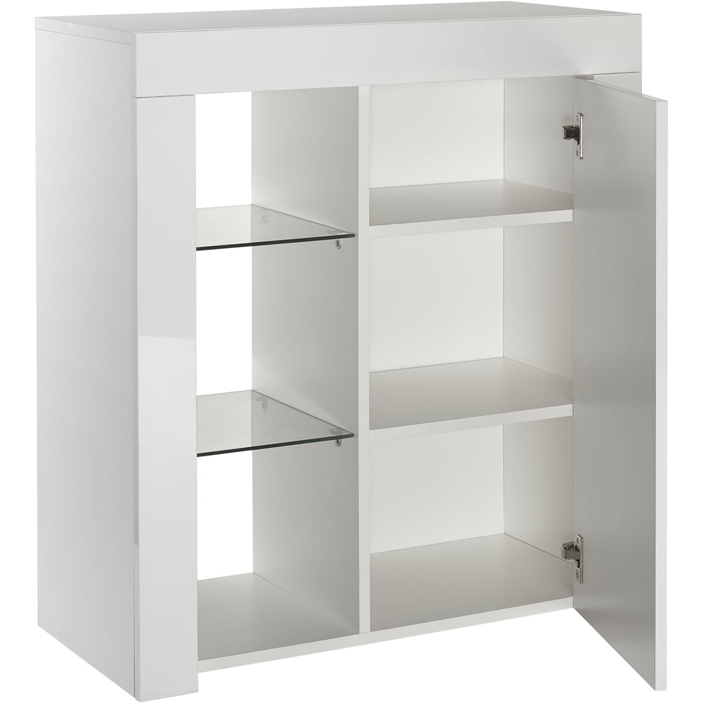 MMT Furniture Designs Single Door 3 Shelf Matt Gloss White Modern Sideboard with LED Image 2