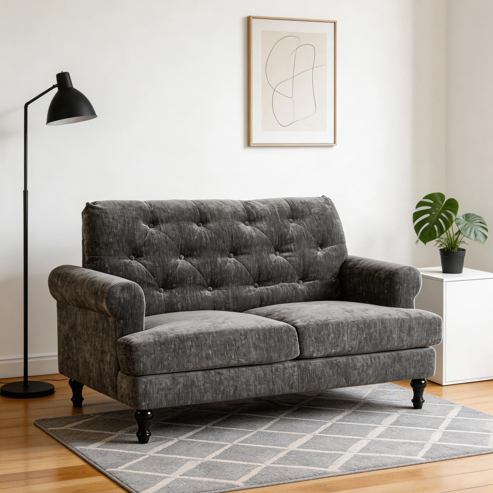 Furniture One 2 Seater Grey Mid Century Sofa Image 5