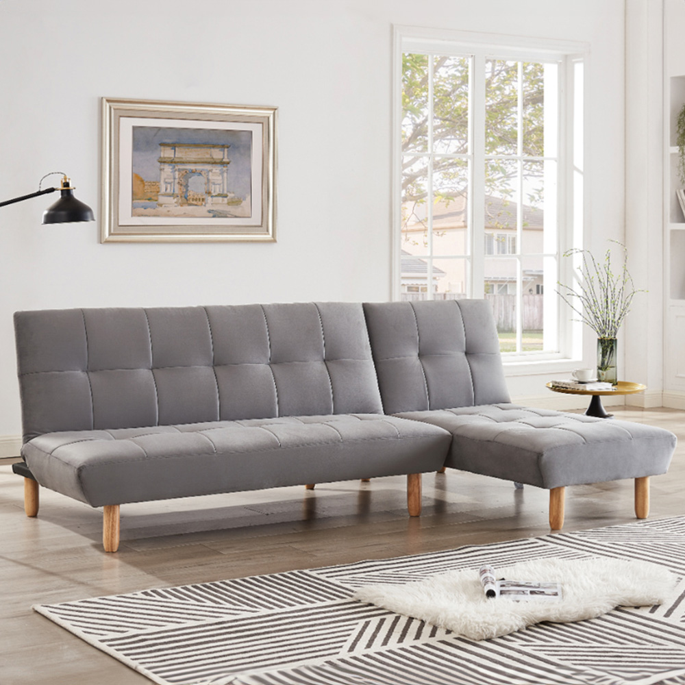 Home Detail Morgan Double Sleeper Grey Velvet Sofa Bed with Chaise Image 1