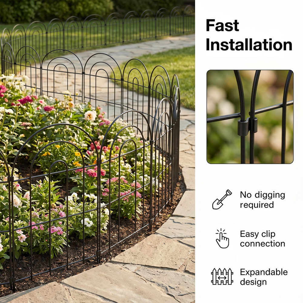 Levede Mountview 10 Piece Black Steel Garden Fence Image 3