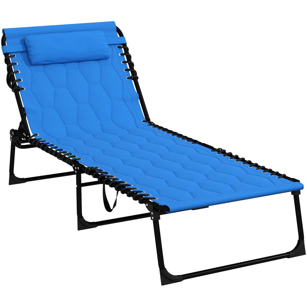 Outsunny Blue Foldable Recliner Sun Lounger with Side Pocket Image 2