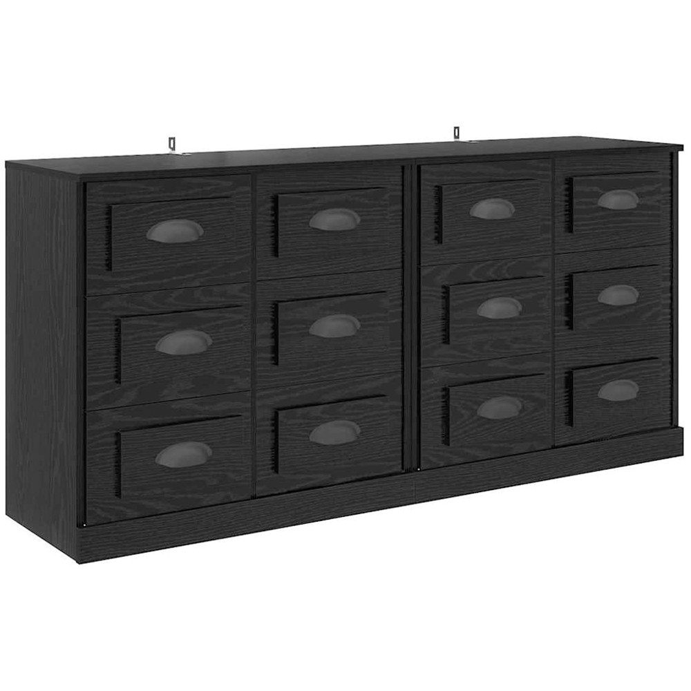 vidaXL 6 Drawer Black Oak Sideboard Set of 2 Image 5
