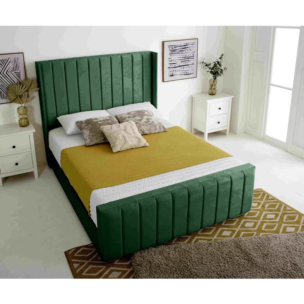 Eleganza Majestique Single Green Plush Velvet Bed Frame Image 3