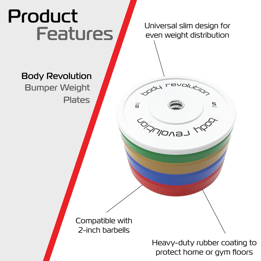 Body Revolution Olympic Multicolour Bumper Plate Set 60kg 6 Pack Image 3