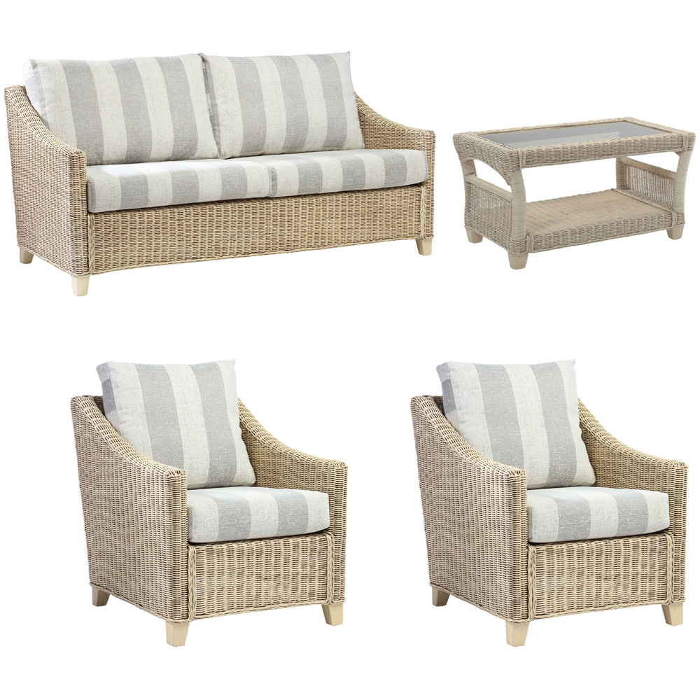 Desser Furniture Dijon 5 Seater Natural Wash Athena Stripe Sofa Set Image 2