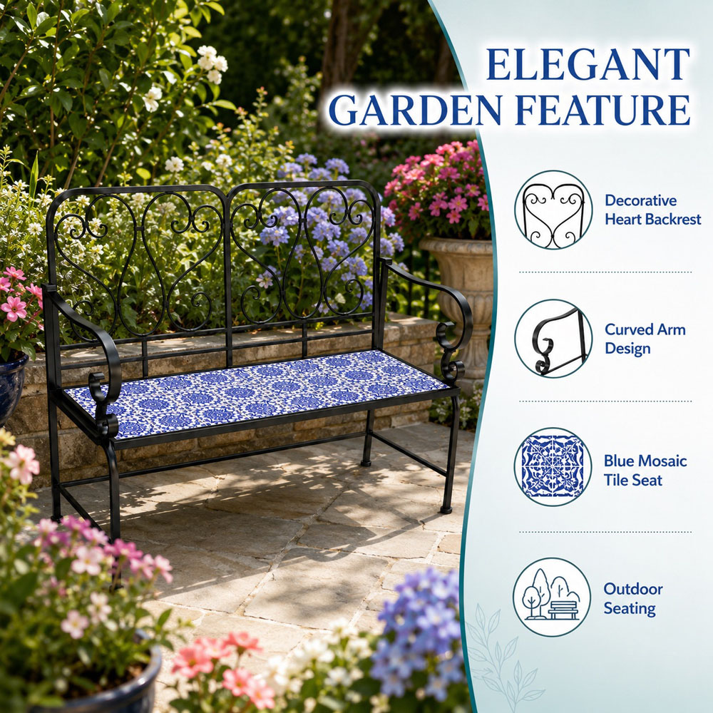 Shatchi Porto Mosaic 2 Seater Garden Bench Image 8