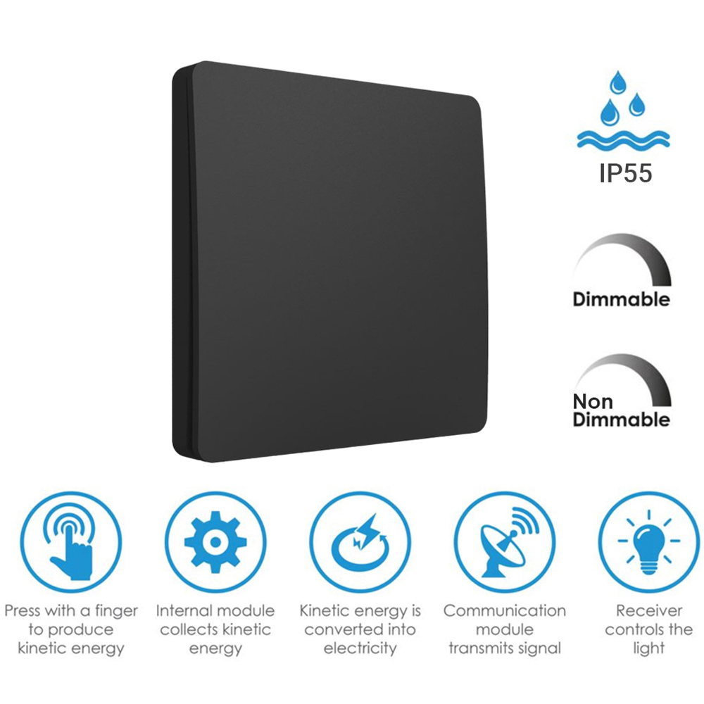 ENER-J 1 Gang Black Wireless Non Dimmable Kinetic Switch Image 7
