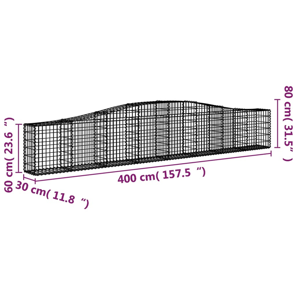vidaXL Silver Galvanised Iron Gabion Basket 400 x 30 x 60/80cm Image 4