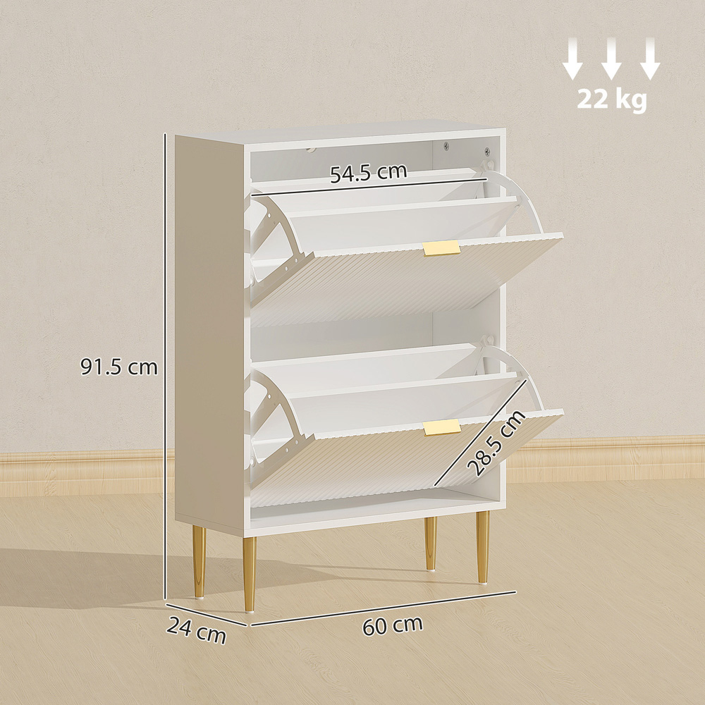 HOMCOM 2 Flip Drawer White Slim Shoe Storage Cabinet Image 9