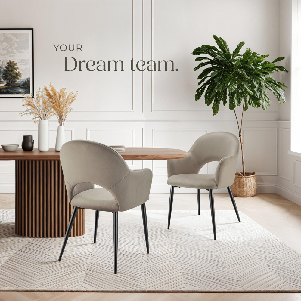 Tectake Sasha Set of 2 Taupe Velvet Padded Dining Chair Image 8
