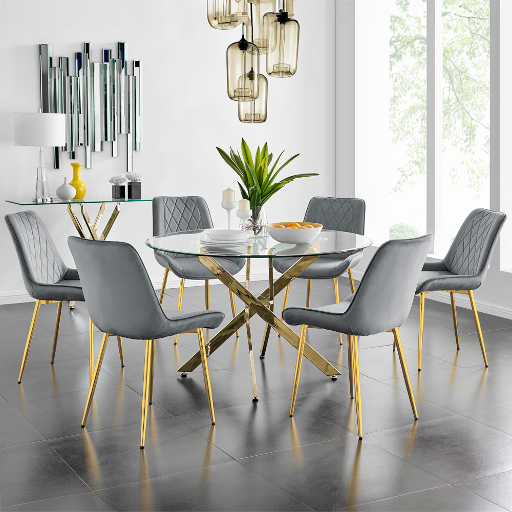 Furniturebox Arona Cesano 6 Seater Round Dining Set Grey and Gold Image 1