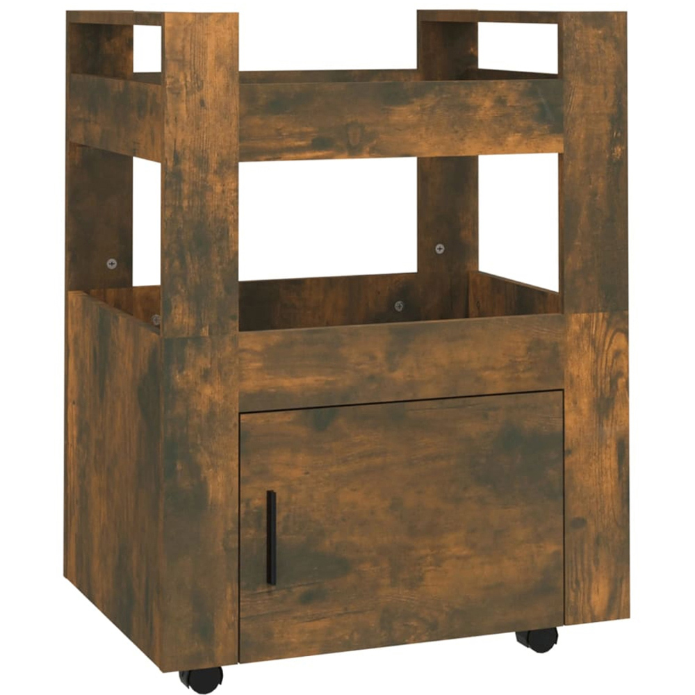 vidaXL Single Door 2 Shelf Smoked Oak Kitchen Trolley Image 2