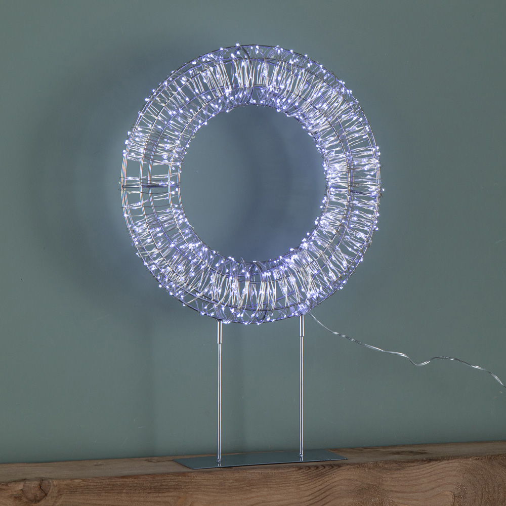 Samuel Alexander 720 White LED Light-Up Twinkling Silver Wreath with Metal Stand 45cm Image 4