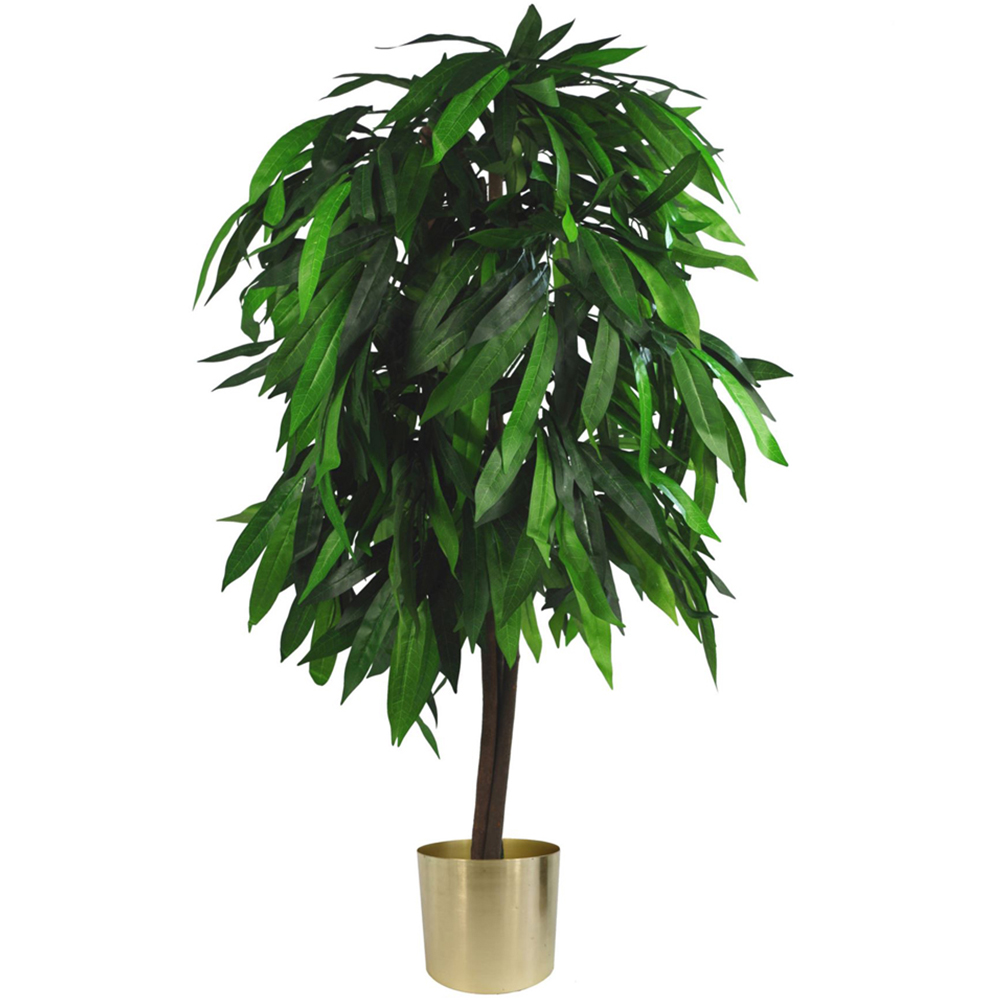 Leaf Artificial Mango Tree in Gold Metal Planter 120cm Image 1