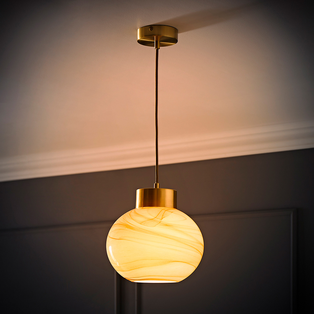 ValueLights Sookie Alabaster Glass Brushed Gold Capped LED Ceiling Pendant Light Image 2