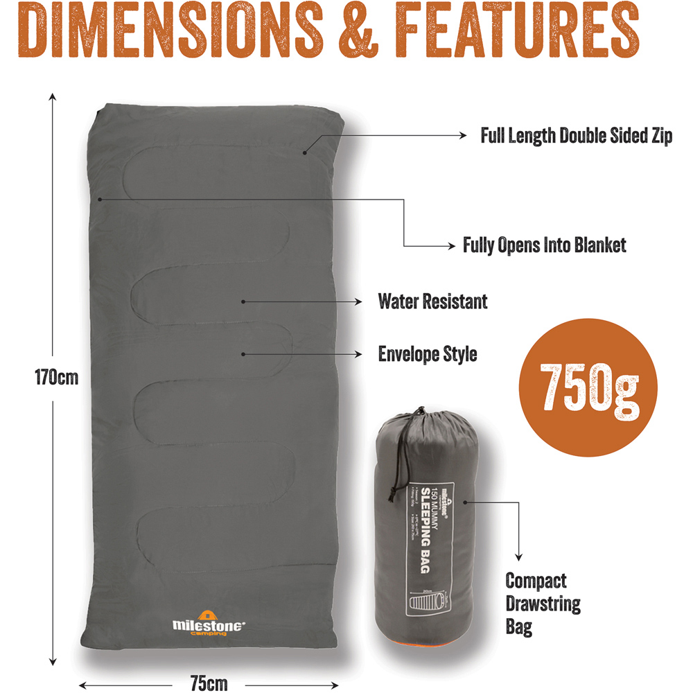 Milestone Camping 2 Seasons Single Mummy Sleeping Bag Image 9