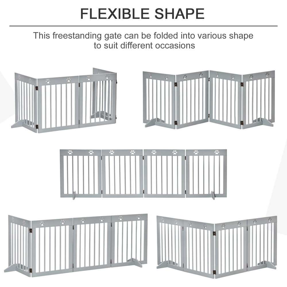 PawHut Grey 4 Panel Wooden Folding Pet Safety Gate with Support Feet Image 5