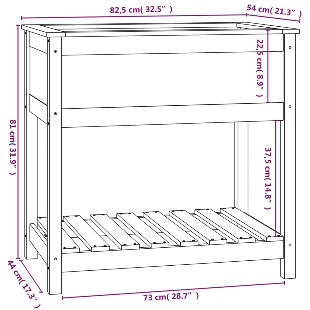vidaXL Black Solid Pine Wood Garden Planter with Shelf 82.5 x 54 x 81cm Image 7