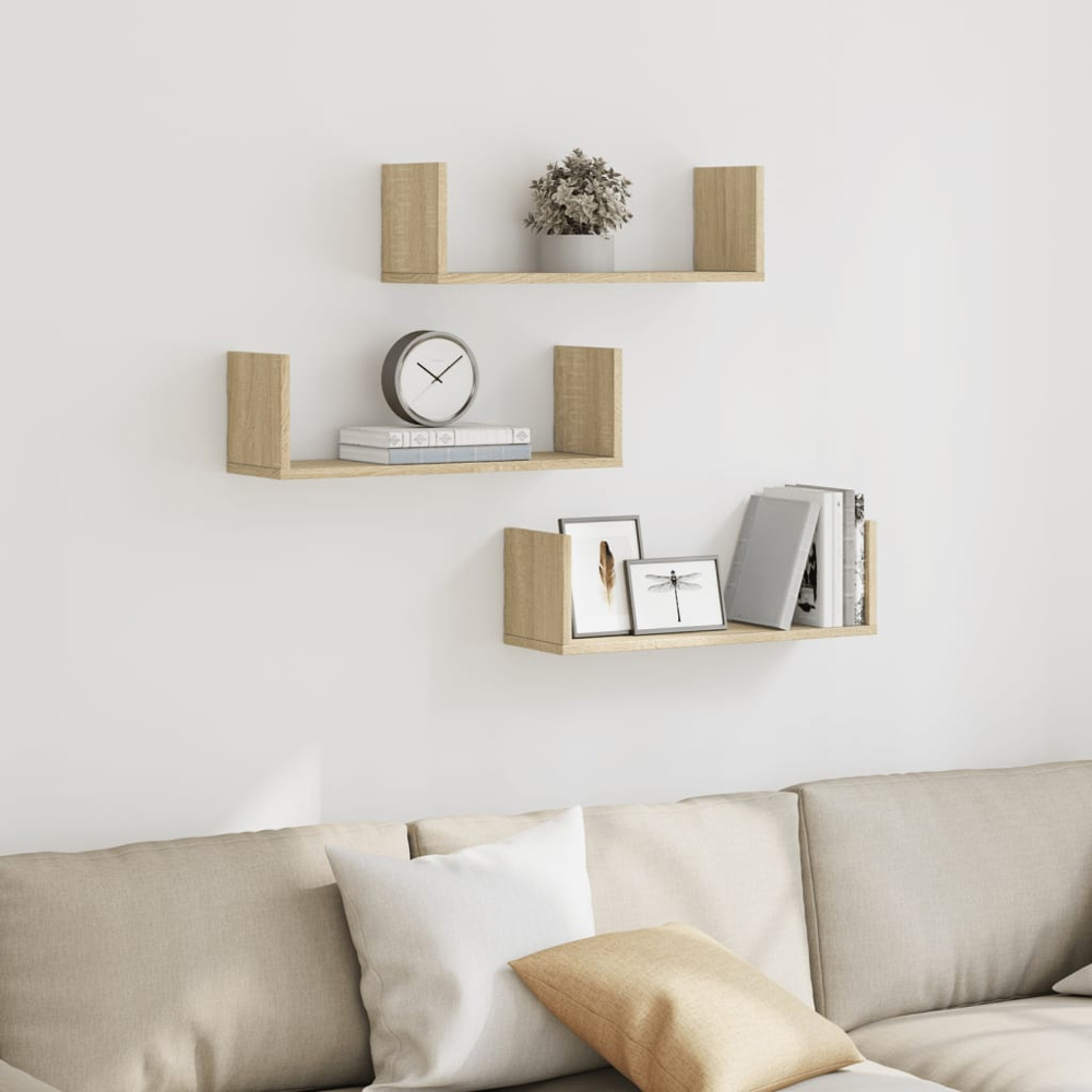 vidaXL 58 x 18 x 18cm Set of 3 Sonoma Oak Wall Shelf Image 2