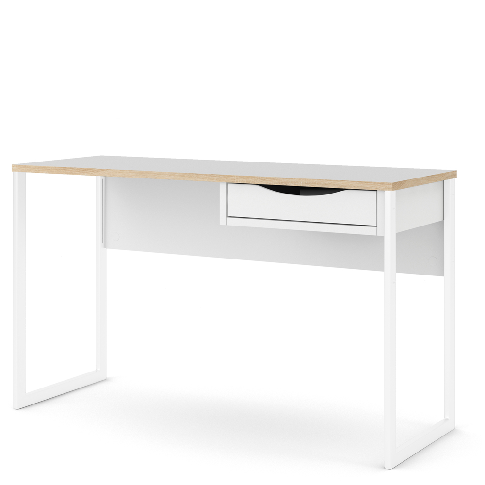 Florence Function Plus Single Drawer Wide Desk White and Oak Image 3