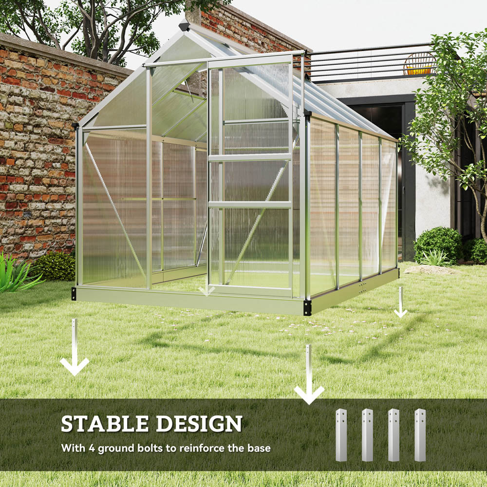 Outsunny Galvanised Aluminium Polycarbonate 6 x 8ft Walk-in Greenhouse Image 6