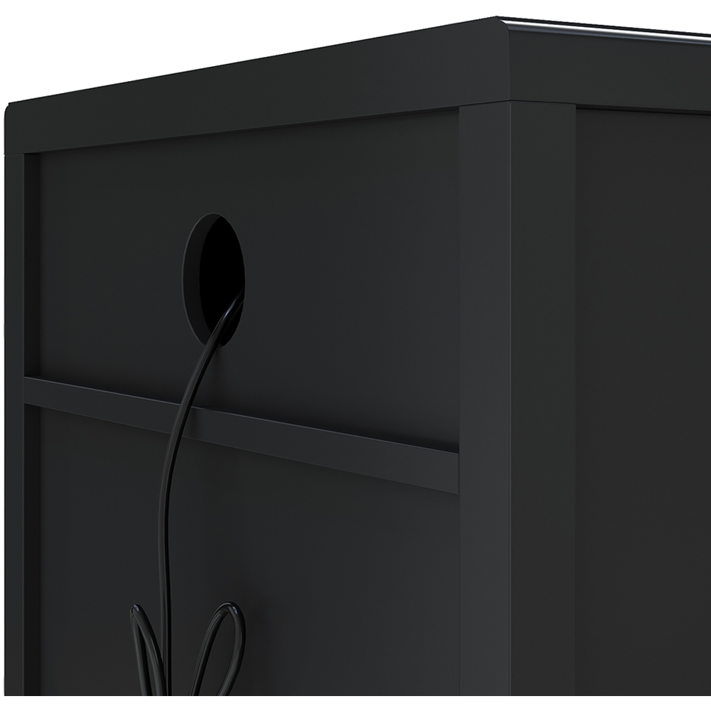 Living and Home 2 Drawer Single Shelf Black Modern Bedside Table with Power Strip Set of 2 Image 5
