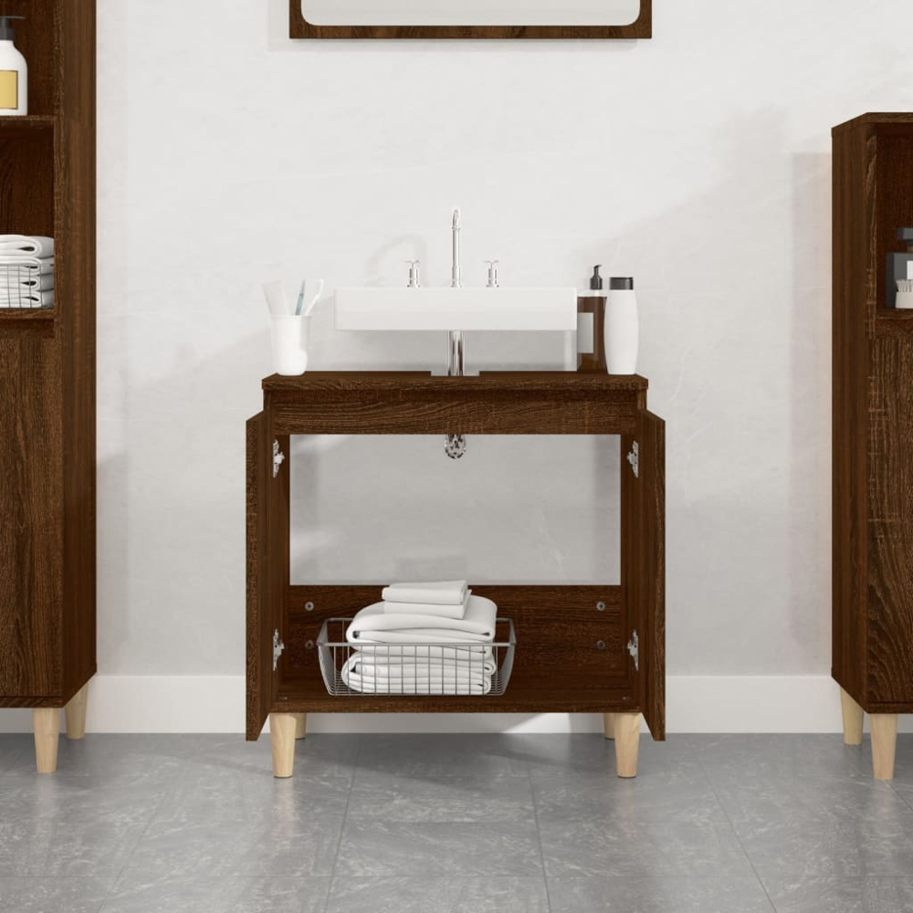 vidaXL 2 Door Wood Brown Oak Washbasin Cabinet Image 8