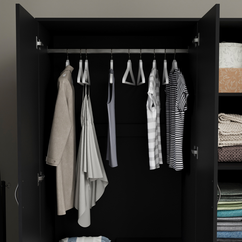 Vida Designs Riano 3 Door 2 Drawer Black Mirror Wardrobe Image 6