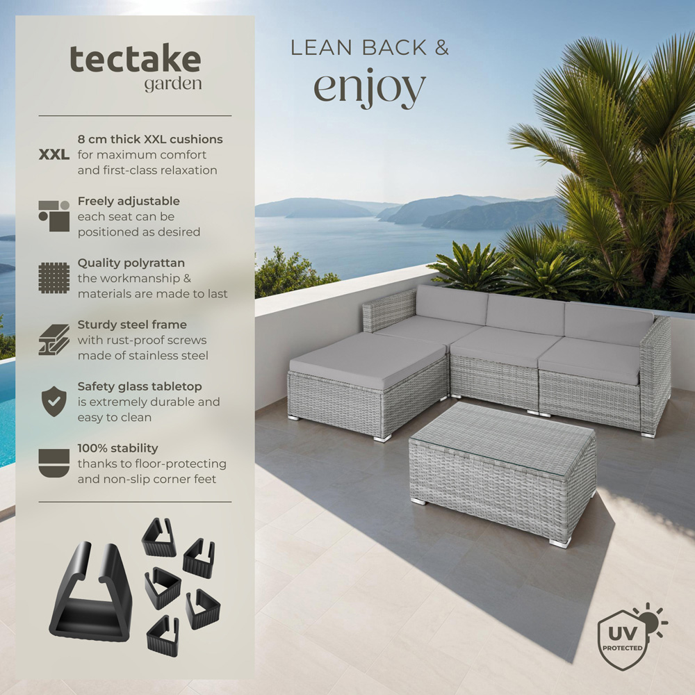 tectake Florence 4 Seater Light Grey and Dark Grey Rattan Garden Lounge Set Image 6