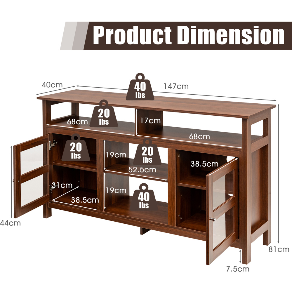 Costway 2 Door 4 Shelf Brown Wooden TV Unit Image 9