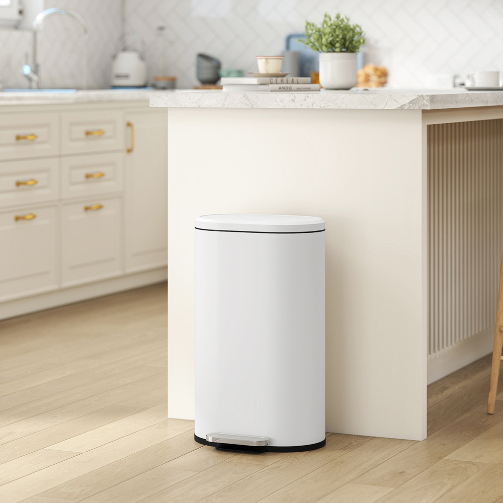 HOMCOM Cream Slim Rectangular Kitchen Pedal Bin with Soft-Close Lid 30L Image 8