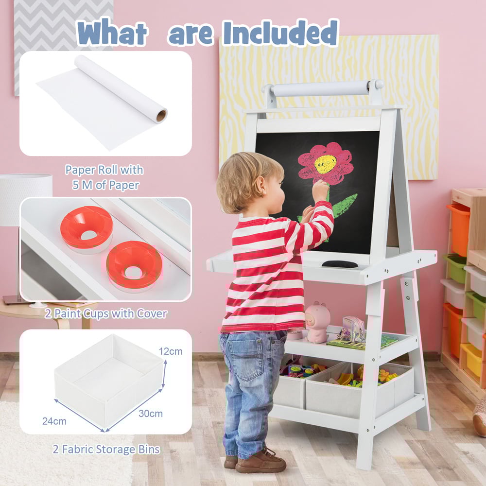 Costway Kids White Double Sided Art Easel with Paper Roll Image 3