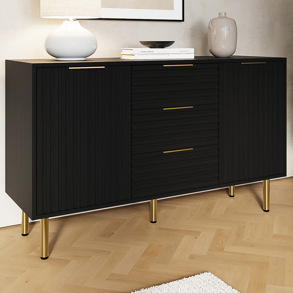 GFW Nervata 2 Door 3 Drawer Black Sideboard Image 1