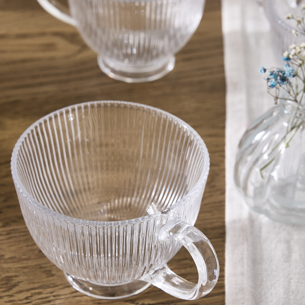 Dibor Palermo Embossed Ribbed Design Glass Mug Set 4 Pack Image 5