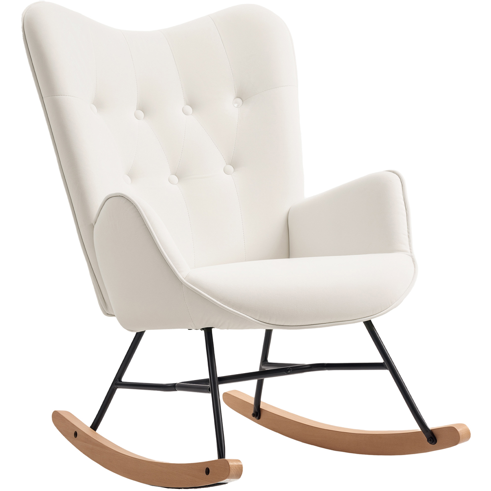 Portland Cream Velvet Upholstered Solid Wood Rocking Chair Image 2